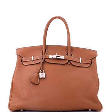 Hermes Birkin Handbag Brown Clemence with Palladium Hardware 35