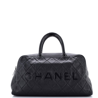 Chanel Embossed Logo Bowler Bag Quilted Leather Medium