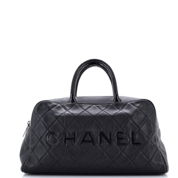 Chanel Embossed Logo Bowler Bag Quilted Leather Medium