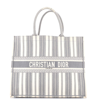 Christian Dior Book Tote Bayadere Stripe Embroidered Canvas Large