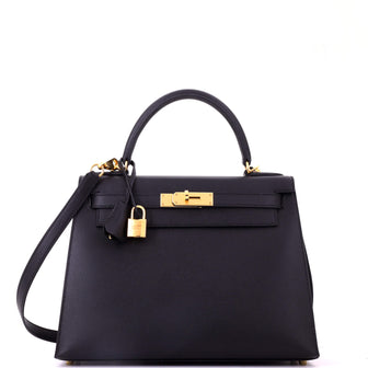 Hermes Kelly Handbag Black Epsom with Gold Hardware 28