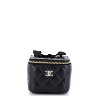 Chanel Camellia Bow Vanity Case with Chain Quilted Lambskin Mini