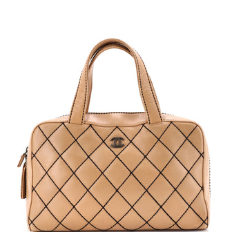 Chanel Surpique Boston Bag Quilted Leather Large