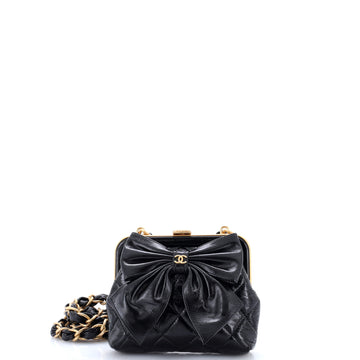 Chanel Bow Frame Clutch With Chain Quilted Patent with Lambskin Mini
