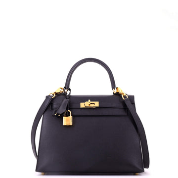 Hermes Kelly Handbag Black Epsom with Gold Hardware 25