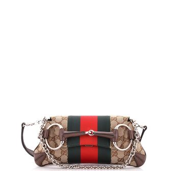Gucci Horsebit NM Web Chain Clutch GG Canvas Small