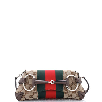 Gucci Horsebit NM Web Chain Clutch GG Canvas Small