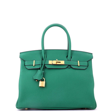 Hermes Birkin Handbag Green Togo with Gold Hardware 30