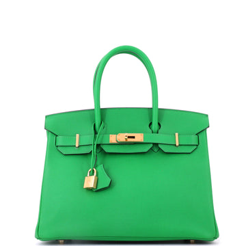Hermes Birkin Handbag Green Epsom with Gold Hardware 30