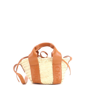 Chloe Sense Basket Tote Raffia with Leather Small