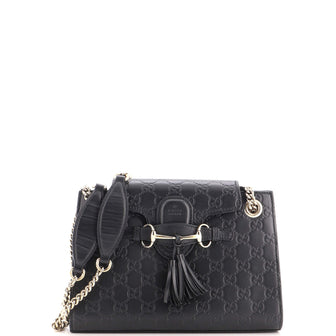 Gucci Emily Chain Flap Shoulder Bag Guccissima Leather Small