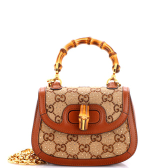 Gucci Bamboo 1947 Top Handle Bag Crystal Embellished GG Canvas Mini
