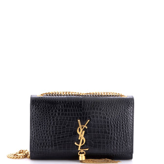 Saint Laurent Classic Monogram Tassel Crossbody Bag Crocodile Embossed Leather Medium