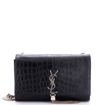 Saint Laurent Classic Monogram Tassel Crossbody Bag Crocodile Embossed Leather Medium