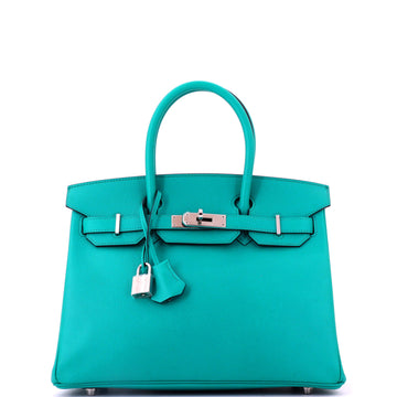 Hermes Birkin Handbag Bleu Paon Epsom with Palladium Hardware 30