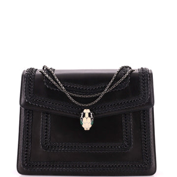 Bvlgari Serpenti Forever Square Shoulder Bag Plisse Leather Medium