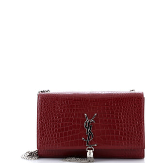 Saint Laurent Classic Monogram Tassel Crossbody Bag Crocodile Embossed Leather Medium