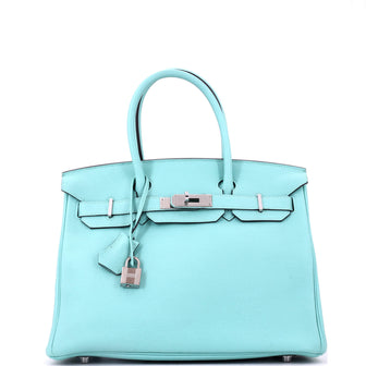 Hermes Birkin Handbag Bleu Atoll Togo with Palladium Hardware 30
