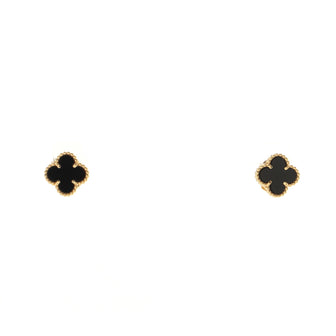 Van Cleef & Arpels Sweet Alhambra Stud Earrings 18K Yellow Gold and Onyx