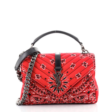 Saint Laurent Classic Monogram College Bag Matelasse Chevron Bandana Canvas Medium