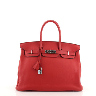 Hermes Birkin Handbag Red Clemence with Palladium Hardware 35