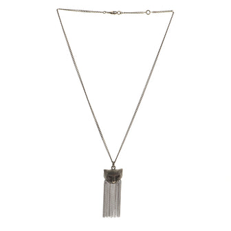 Gucci Garden Cat Fringe Pendant Necklace Sterling Silver
