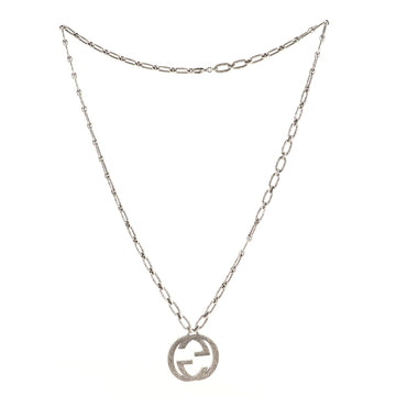 Gucci Engraved Interlocking G Chain Link Pendant Necklace Sterling Silver Large