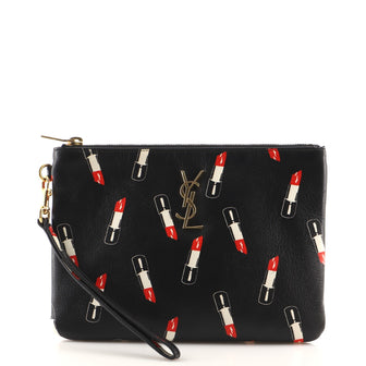 Saint Laurent Classic Monogram Wristlet Pouch Printed Leather Small