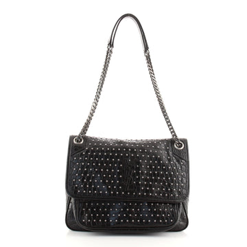 Saint Laurent Niki Chain Flap Bag Studded Crocodile Embossed Leather Medium