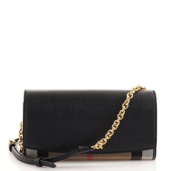 Burberry Henley Wallet on Chain Leather with House Check Canvas