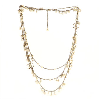 Chanel CC Multistrand Long Necklace Metal with Faux Pearls
