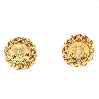 Chanel Vintage CC Quilted Round Button Clip-On Earrings Metal