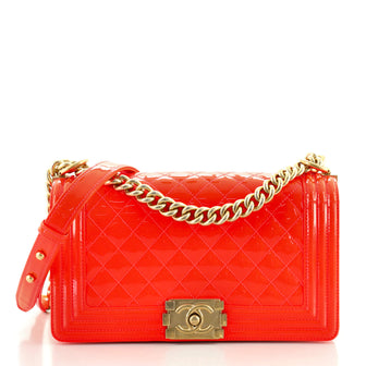 Chanel Boy Flap Bag Quilted Patent Old Medium