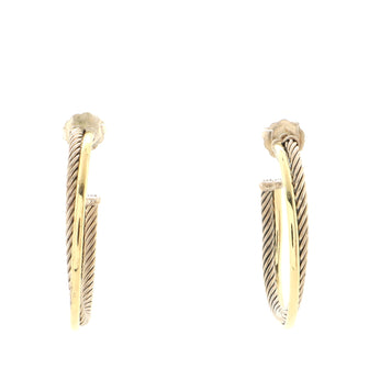 David Yurman Crossover Hoop Earrings Sterling Silver and 18K Yellow Gold Large