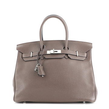 Hermes Birkin Handbag Brown Clemence with Palladium Hardware 35