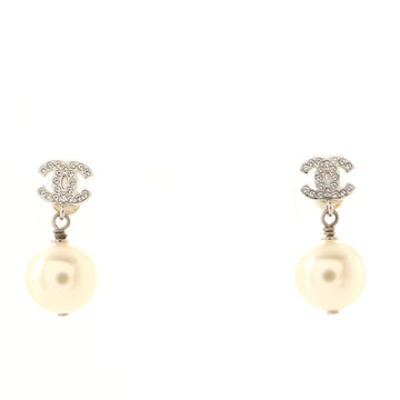 Chanel CC Drop Earrings Metal with Crystal and Faux Pearl