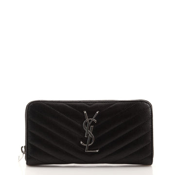 Saint Laurent Classic Monogram Zip Around Wallet Matelasse Chevron Leather