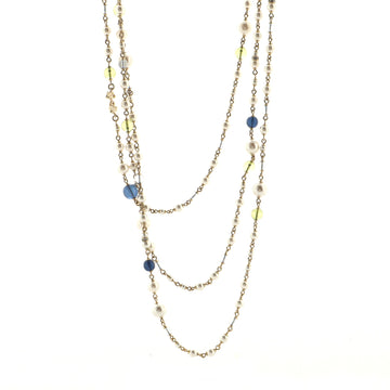 Chanel CC Triple Strand Necklace Metal and Faux Pearls with Beads