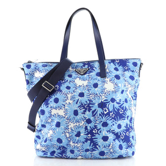 Prada Convertible Zip Tote Printed Tessuto Medium