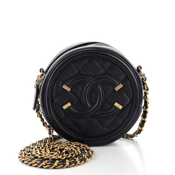 Chanel Filigree Round Clutch with Chain Quilted Caviar Mini