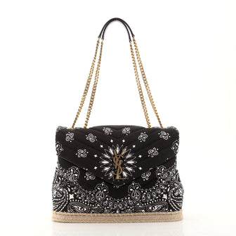 Saint Laurent Paisley LouLou Shoulder Bag Printed Fabric with Raffia Medium