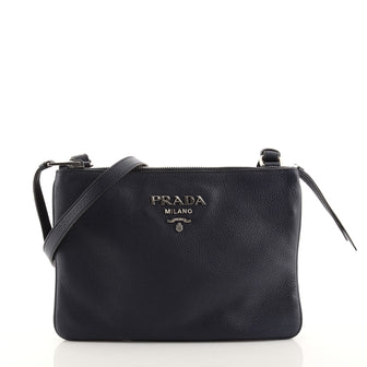 Prada Double Zip Crossbody Bag Vitello Daino Small