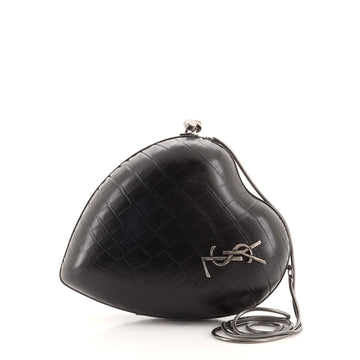 Saint Laurent Love Heart Chain Clutch Crocodile Embossed Leather