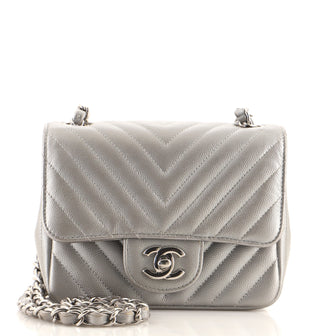 Chanel Square Classic Single Flap Bag Chevron Caviar Mini