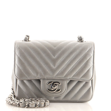 Chanel Square Classic Single Flap Bag Chevron Caviar Mini