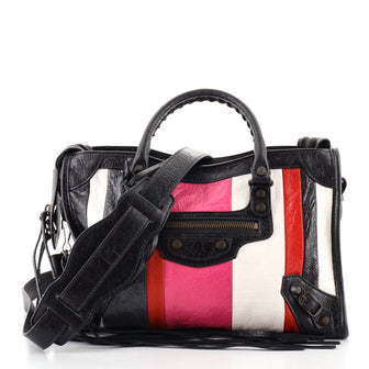Balenciaga City Classic Studs Bag Striped Leather Small