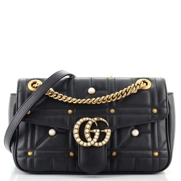 Gucci Pearly GG Marmont Flap Bag Embellished Matelasse Leather Small