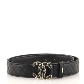 Chanel Woven Chain CC Buckle Belt Quilted Leather Medium