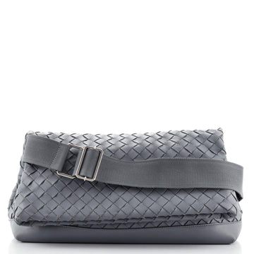 Bottega Veneta Classic Fold Over Messenger Bag Intrecciato Leather Large