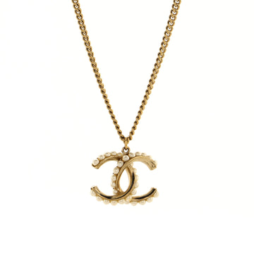 Chanel CC Pendant Long Necklace Metal with Faux Pearl